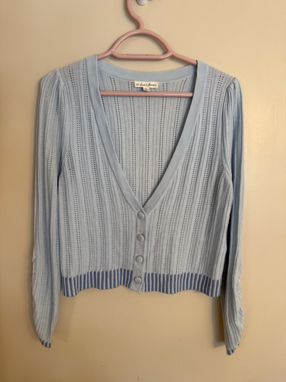 For Love & Lemons Light Blue Ribbed Button-Front Cardigan